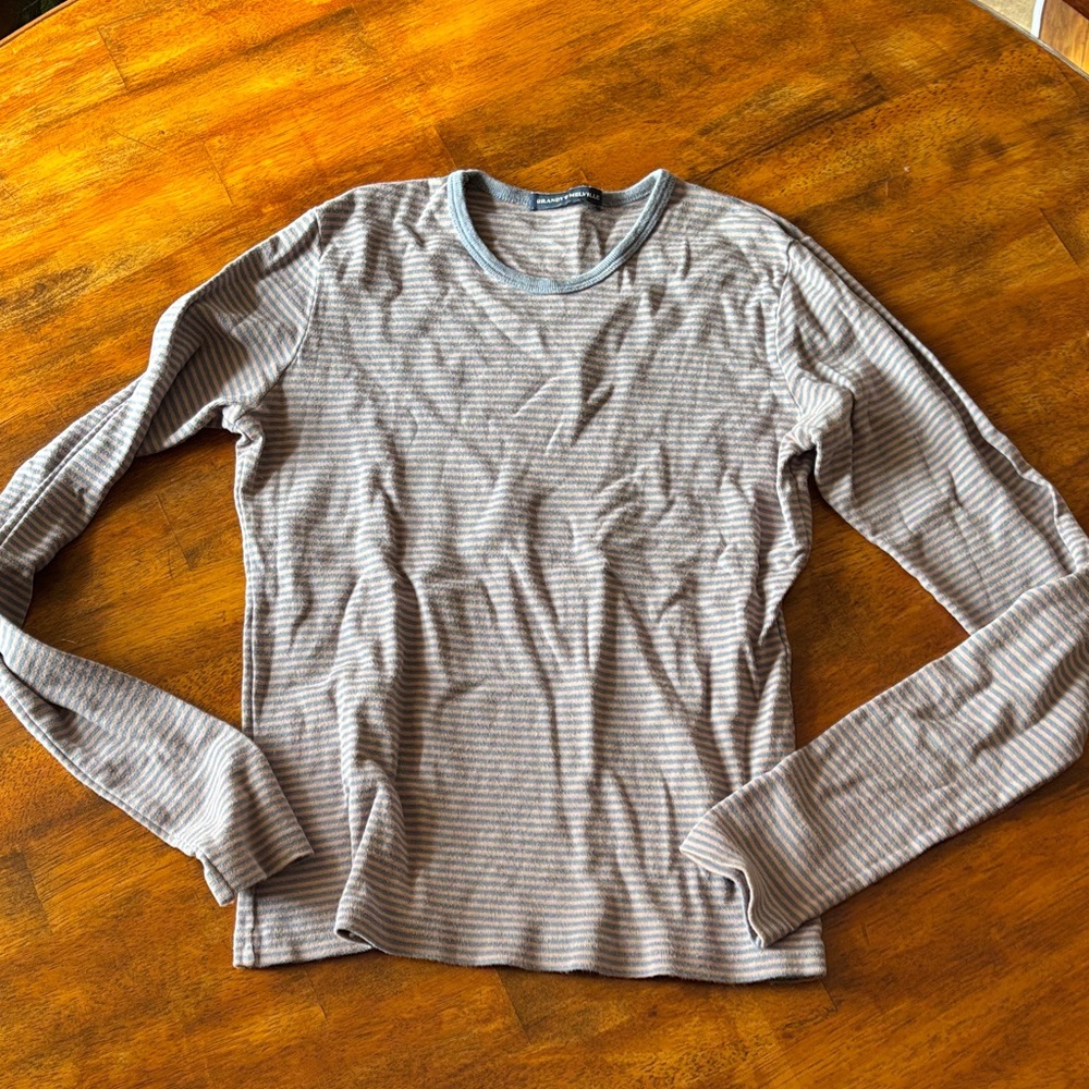 Brandy Melville Gray Striped Long Sleeve Tee
